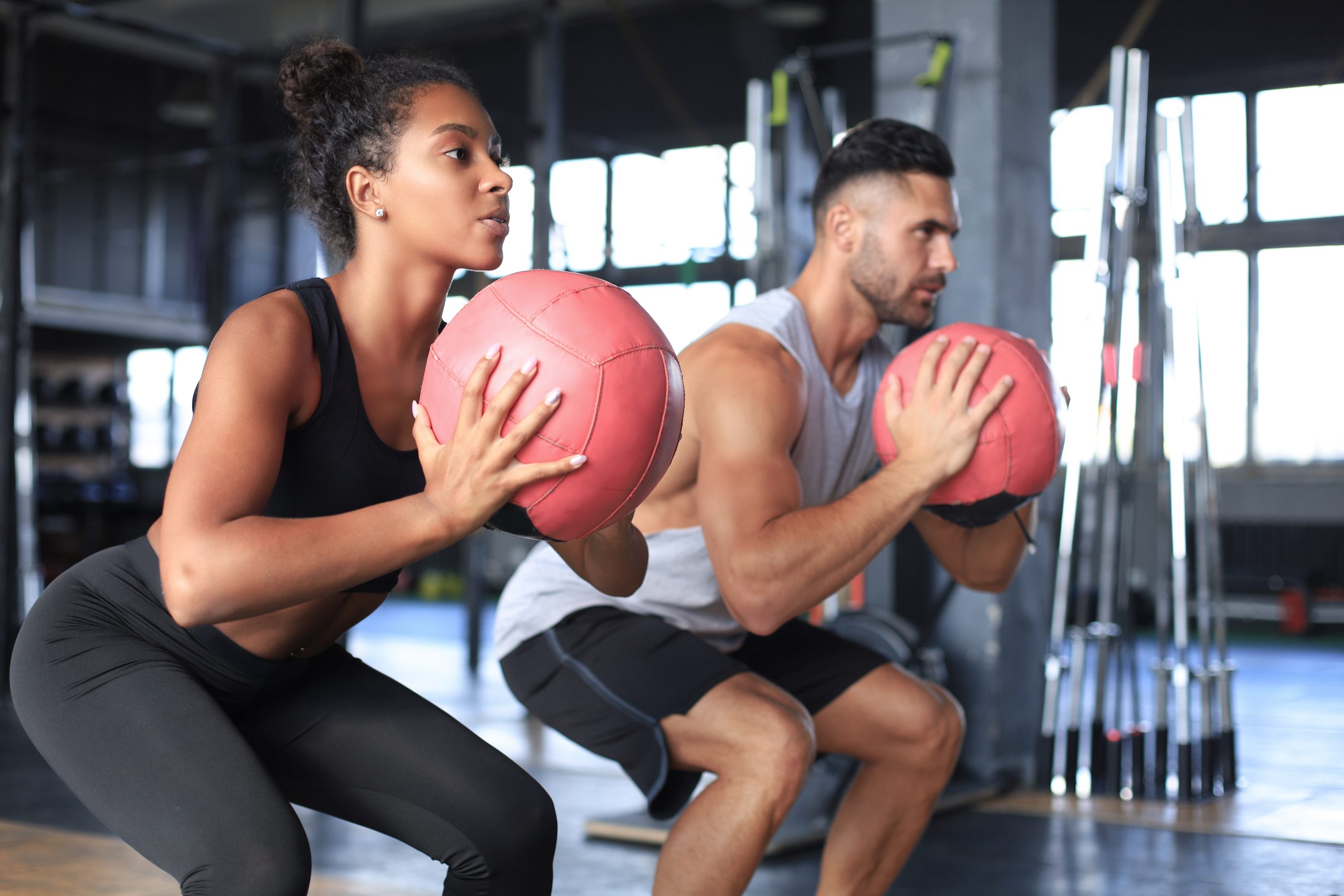 Man and woman working out together