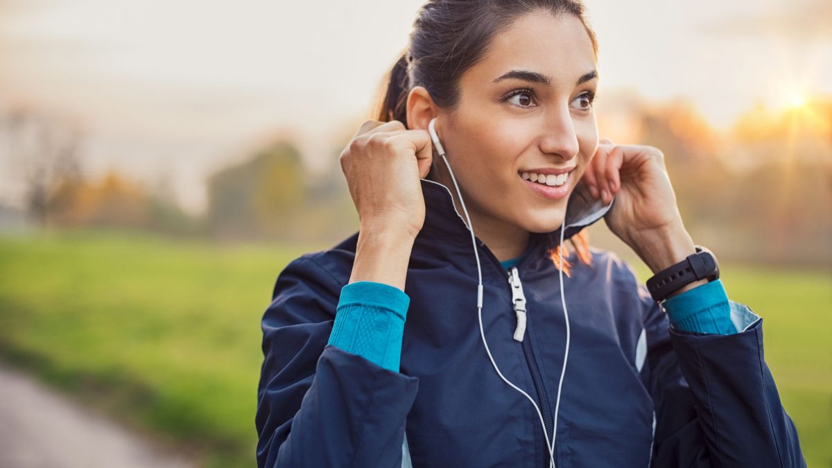 female college student about to go for a run