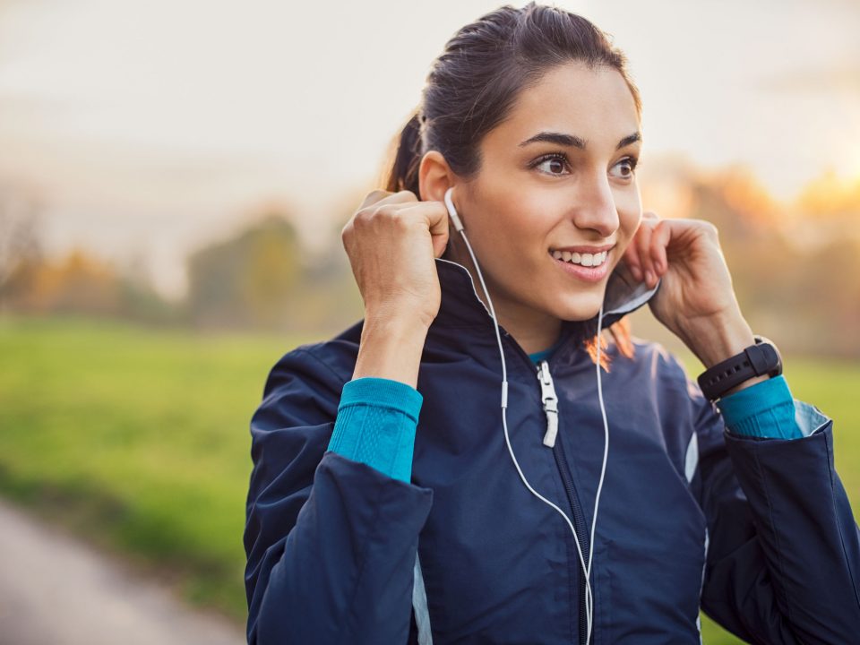 female college student about to go for a run