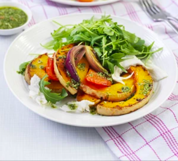 Roasted Squash with Pesto & Mozzarella